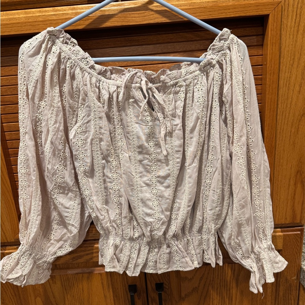 Dress Forum Cream Eyelet Off-Shoulder Blouse